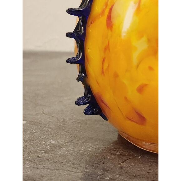 Kralik Art Glass ORANGE Yellow Black Tooled Rigaree SIGNED Made in Cz Chips - Picture 3 of 14